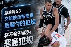 惡犯積分仍為2分！官方：文班對布倫森的犯規(guī)不會升級為惡意犯規(guī)