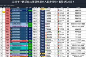 2026中國足球現場觀眾排行：國安64118人第1，梭魚灣包攬第2-第7
